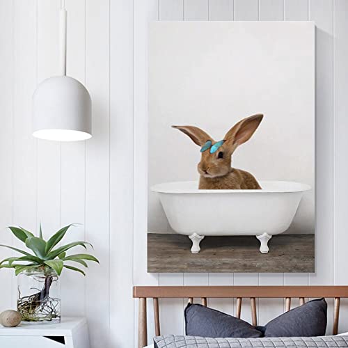 Blzr Rabbit With Butterfly On Head In The Bathtub Funny Animal Canvas Art Poster Wall Art Picture Print Modern Art Living Room Decor Posters 08X12Inch(20X30Cm) #TOP4