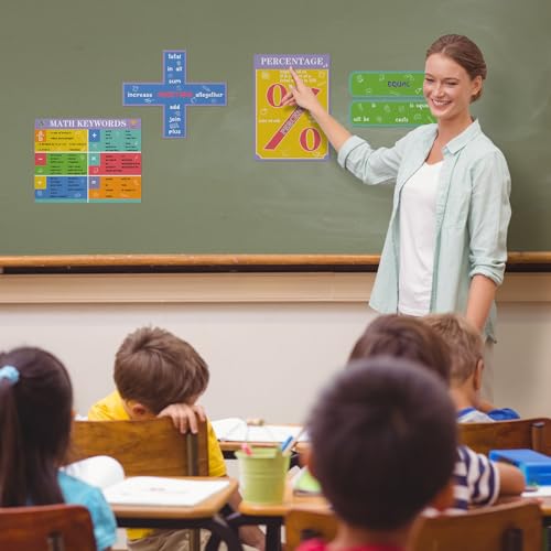 Image of Geyoga 15 Pcs Educational Math Posters Set for Elementary Mathematics Classroom Symbol Addition Subtraction Multiplication Division Fractions, Percentages Back to School for Ages 3-10(Rainbow)