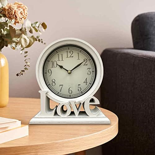 Miniatura 2 de Reloj de escritorio rústico con repisa, relojes de mesa decorativos para mesita de noche, sala de estar, casa de campo
