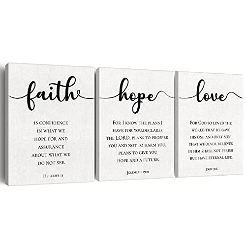Dolimifa Juego de 3 cuadros con versículo bíblico inspirador, enmarcado, cita de amor, esperanza, fe, lienzo, 30,5 x 38,1 cm