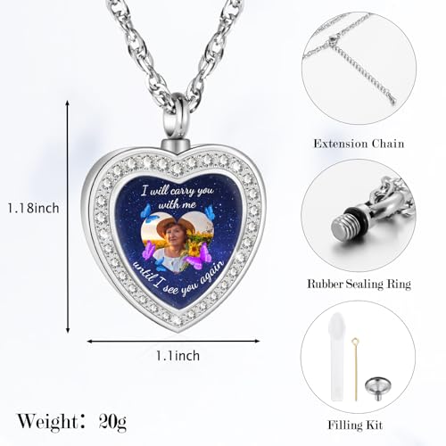 XIUDA Customized Photo Urn Necklace for Ashes Personalized Picture Cremation Necklace Custom Photo Memorial Cremation Jewelry for Ashes for Women Men2