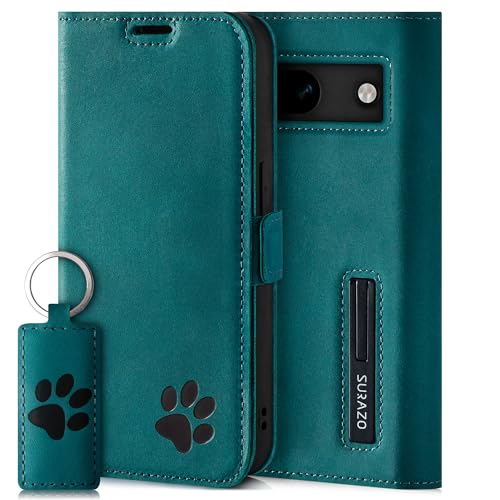 Étui cuir Google Pixel 8a turquoise à motif pattes pour protéger vos sorties