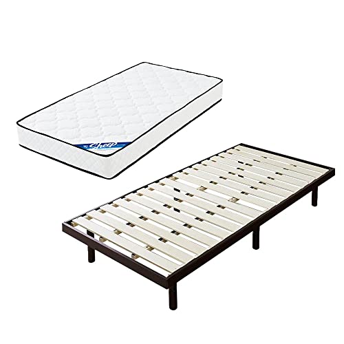 【すのこベッド+マットレスセット】アイリスプラザ 天然木すのこベッド ブラウン 幅約98×長さ約200cm×高さ約6~30p + アイリスオーヤマ マットレス Sheep ポケットコイル 極厚20cm コイル528個 圧縮梱包 シングル PMTS20N-S