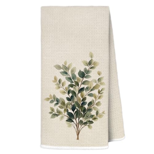 AJIPUX Vintage Sage Green Botanical Kitchen Towels 16x24 Inch, Cottagecore Leaf Decorative Hand Towels for Bathroom, Rustic Farmhouse Dish Tea Towel Drying Cloth