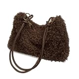 Fluffy Bag Faux Teddy Plush Fur Purses for Women Plush Tote Handbag Cute Furry Purse For Autumn And Winter Shoulder (Brown)