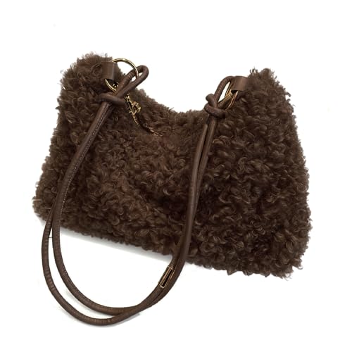 Bolso de felpa marrón suave para mujer miniatura 1
