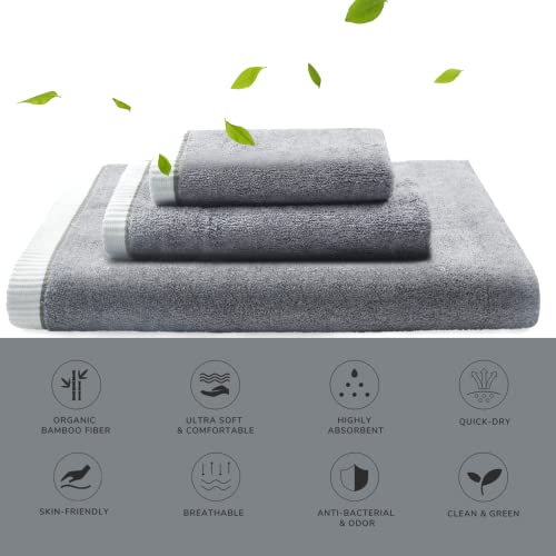 Bamboo Bath Towels Set, Luxury Bath Towel, Hand Towel, And Face Towel Set, Premium Towel Sets For Bathroom, Dark Grey #TOP3