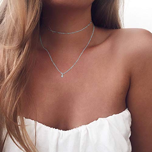 Preisvergleich Produktbild Jovono Boho mehrschichtige Halsketten mit Wasser Welligkeit handgemachte Kette doppelseitige Diamant Anhänger Schmuck für Frauen und Mädchen (Silber)