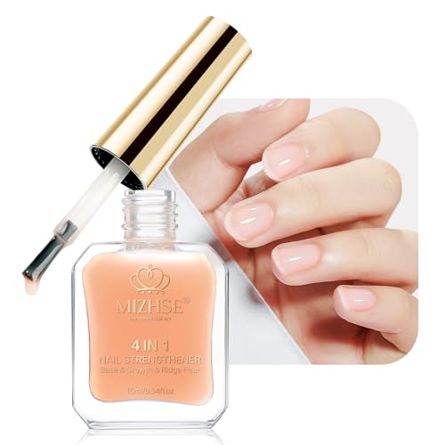 MIZHSE Durcisseur à ongles orange extra fort pour ongles cassants 4 en 1 avec couleur pour réparer et protéger, remplissage de rainures pour ongles, sérum de croissance des ongles, produits de soin