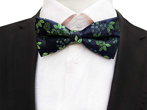 Men's Green Black 100% Silk Bow Tie Pocket Square Set Cravat Woven Jacquard Casual Spring Neckties #TOP3