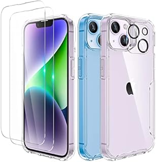 ORETECH Compatible with iPhone 14 Case Clear, with [2x Tempered Glass Screen Protector & Camera Lens Protector] Shockproof Ultra Thin Transparent Flexible Bumper Case for iPhone 14 6.1 inch - Clear