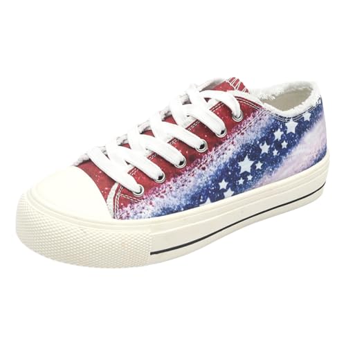 American Flag Canvas Sneakers, Patriotic Stars Print, Low Top Platform Shoes (Printed Pentagon, Adult, Women's, 8, Digital, US Shoe System, Medium (Medium))