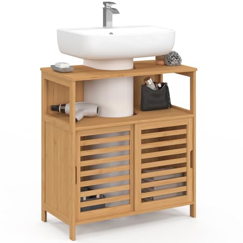 IDMarket   Mueble bajo lavabo baño bambú BEA con puertas correderas