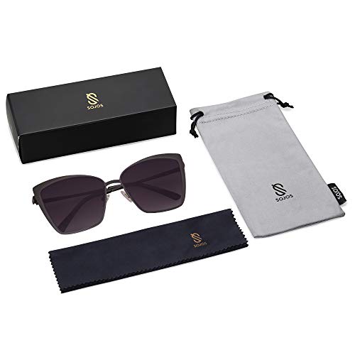 SOJOS Cateye Sunglasses for Women Fashion Mirrored Lens Metal Frame SJ10864