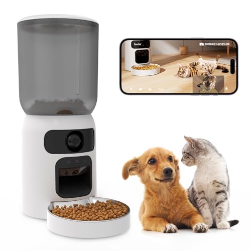 Dual Lens Pet Feeder with Camera, 1080P Video, AI Pet Detection, Night Vision, 2.4/5G WiFi, Interactive Features, App Control, 2-Way Audio, Auto Feeding & Freshness Preservation, 6L