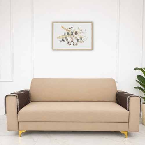 Image of Homerz Premium Waterproof Jasmine Joe Sofa Seat Cover - Floral Printed Sofa Protector | Non-Slip, Washable & Durable Sofa Protector (Coffee, 1 Pair Armrest)