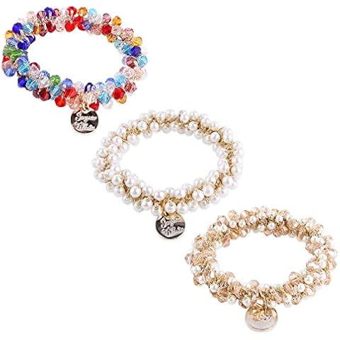 3 Stücke Scrunchies Perlen Strass Haargummi Damen Elastisches Scrunchies Mädchen Zopfgummi Haargummi Haarschmuck Cover