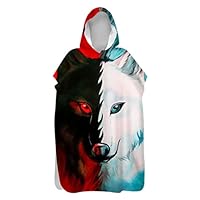 Treer Kinder-Badeponcho Mit Wolf-Design - Mikrofaser Strandtuch Mit Kapuze 60x60cm
