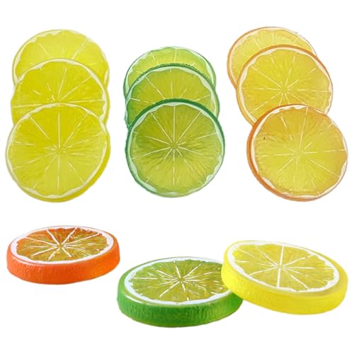 UEKPDM Realistic Fake Artificial Lemon Limes Slice Simulation Fruit Decoration, Mini Small Simulation Lemon Slices Plastic Fake Artificial Fruit Model Party Kitchen (12 Pcs),fake fruit,plastic fruit