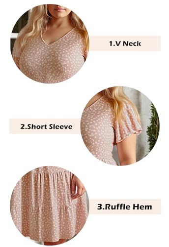 Image of Celkuser Womens Plus Size Summer Casual Midi Dress Short Ruffle Sleeve Tiered Empire Waist T-Shirt Dress with Pockets