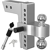 IFOKA Adjustable Trailer Hitch, 18500 LBS GTW, Adjustable Towing Hitch, Fits 2.5 Inch Receiver, 8 Inch Drop Hitch, Aluminum Tow Hitch, 2' and 2-5/16' Stainless Tow Balls with Double Pins Locks