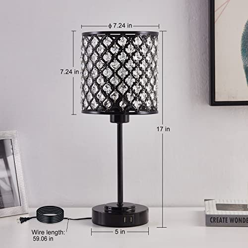 Gyrovu 76008C Crystal Touch Control Table Lamp With 2 Usb Charging Ports, 3-Way Dimmable Black Crystal Table Bedside Lamp Nightstand Desk Light thumb #2