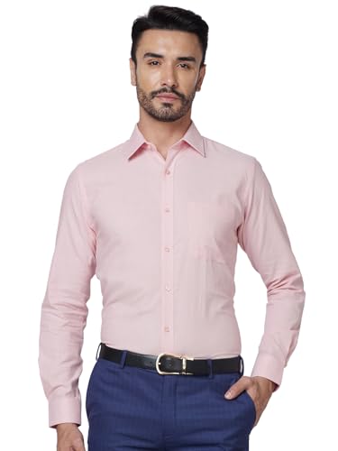 Image of Raymond Men Slim Fit Structure Pattern Pure Cotton Semi Cutaway Collar Full Sleeve Formal Shirt