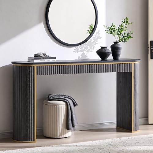 OKD Modern Fluted Console Table, 63" Long Narrow Entryway & Sofa Tables for Hallway, Tall Accent Table Behind Couch for Foyer Living Room, Dark Alder