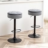 Round Storage Bar Stool Set of 2, Grey Linen Height Adjustable Barstool, 360°Counter Height Swivel Stool, Armless Bar Chair with Metal e for Kitchen Counter Dining Living Room -  AnhuaUSA