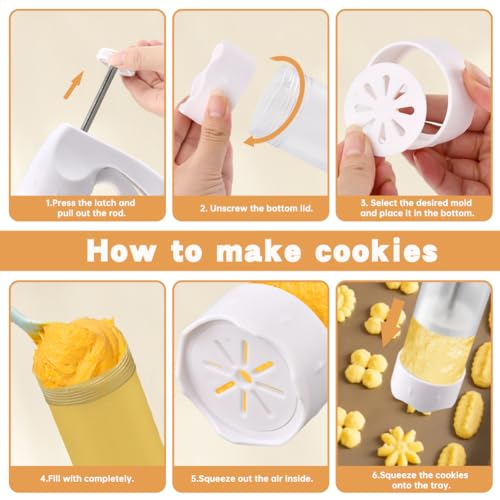 Cookie Press Gun Kit with 12 Discs & 6 Piping Tips, Spritz Cookie Maker Easy Squeeze for Baking, DIY Biscuit Maker and Cake Icing Decoration