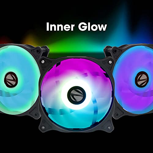 Image of ZEBRONICS ZEB-PGF500C 120mmx3 Premium Chassis ARGB Fans Combo Kit with RGB Controller, Remote, 35CFM Airflow, RGB Sync, Hydro Bearing, Inner Glow with 8 LEDs, ARGB Extender and Dual 3 Pin Connector.