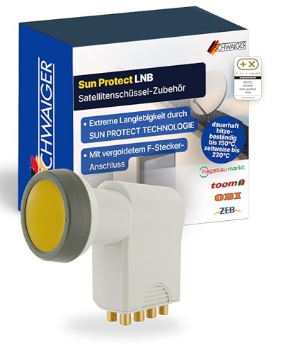 SCHWAIGER Octo LNB 8 Teilnehmer LNC 8-Fach digital HD 4K 8fach Sun Protect hitzebeständig bis 220°C F-Anschlüsse vergoldet integrierter Multischalter für SAT Antenne Satellitenschüssel hellgrau