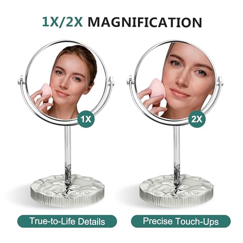 Espejo de maquillaje doble cara redondo con base cromada miniatura 3