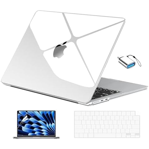 EooCoo Case Compatible for MacBook Air 13 inch M3 M2 2025 2024-2022, [High Gloss, Ultra Slim, No Gaps] Protective Shell Cover Seamless Fit for Mac Air 13.6" Laptop Model: A3113/A2681, Crystal Clear Cover