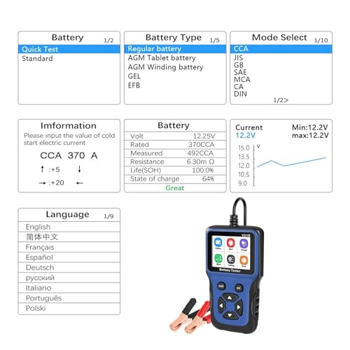 Herramienta diagnóstico automotriz y detector de baterías de 12 voltios 6