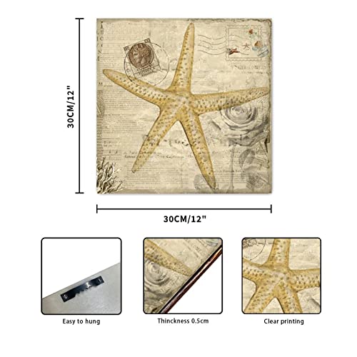 Cadre déco étoile de mer en bois avec motif journal rétro chic