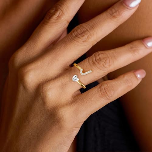 Initial Gold Rings for Girls Women - Dainty 14K Gold Plated Adjustable Letter A-Z Rings Teen Girls Gifts Trendy Stuff Heart CZ Initial Ring Teens Birthday Gift for Girls Non Tarnish2
