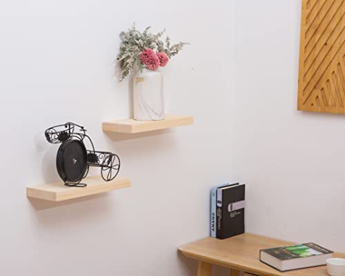 Qsqueen Floating Shelves Set Of 2, Solid Pine Wood Floating Shelf Wall Storage Shelves, 15.75 Inch Hanging Shelf With Invisible Brackets, For Bathroom, Bedroom, Kitchen, Office, Living Room Decor #TOP5