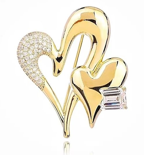 Image of Heart Gold Brooch Pins Rhinestone Crystal Lapel Pin Brooches for Women Girl Fashion Jewelry Gift