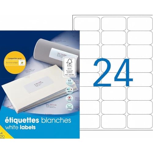2400 Étiquettes pour Timbre 63,5 x 33,9 mm - Étiquette Multiusage pour Imprimante - 100 Planches de 24 Étiquettes Autocollantes