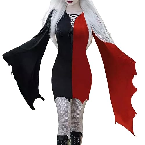 Briskorry-Halloween-Frauen-Kostueme-Schwarze-Sexy-Slim-Fit-Kleider-Fledermausaermel-Gefallenen-Engel-Teufel-Vampir-Hexe-Kleid-Erwachsene-Cosplay-Zubehoer-Halloween-Fasching-Karneval-Partykleid