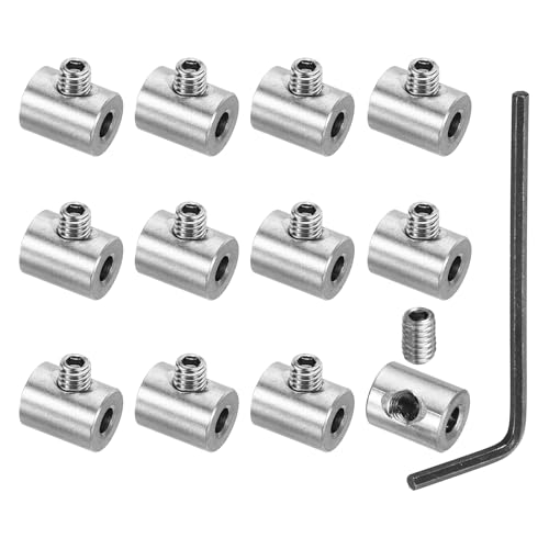 PATIKIL 4mm Hole Wire Rope Clips Set, 12 Set 304 Stainless Steel Single Holes Lock Cable Clamps Clip with M4 Hexagon Screws Spanner for Cable Fitting, Silver 8x10mm