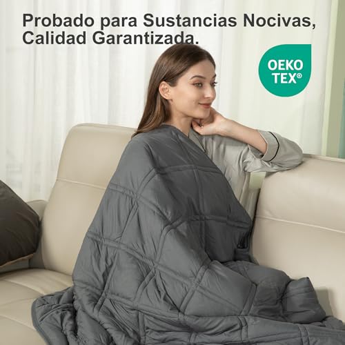 Miniatura 5 de Winthome Manta Pesada 135x200cm 7kg, Mantas Con Peso Doble Costura, Cobertor Pesado Ansiedad, Weighted Blanket Para Un Dormir Profundo Y Una Mejor Relajación Adulto Gris