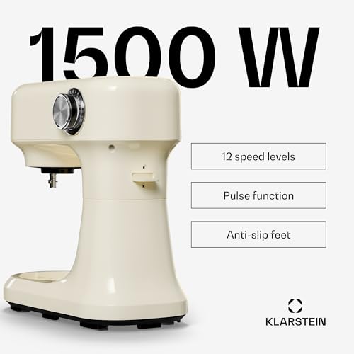 Klarstein Bella Evo robot kuchenny – 1500 W, miska ze stali nierdzewnej 5 l, 12 stopni, system mieszania planet, funkcja pulsu, hak do zagniatania i trzepaczka, mieszadło, przetwarzacz do żywności