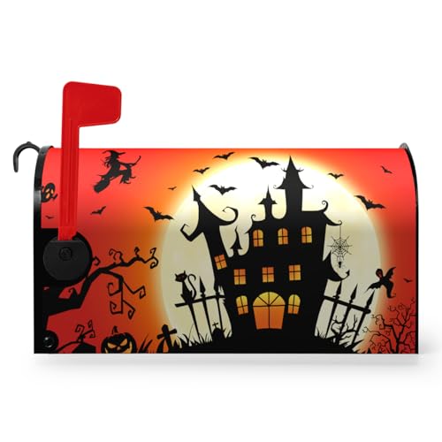 Dacawin Coperture magnetiche per cassette postali di Halloween, castello e strega, copertura per cassetta postale, coperture per cassetta delle lettere, decorazioni da giardino, per esterni, di grandi