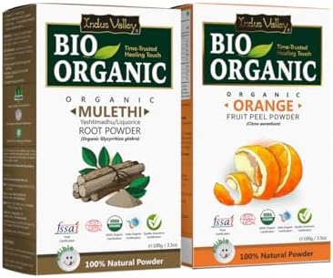 INDUS VALLEY 100% Natural Mulethi Powder | Yashimadhu | Liquorice | Glycyrrhiza glabra & Orange Peel Powder | Citrus aurantium - (100g *2=200 gm)