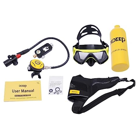 PalaUha Scuba Tank 1L Mini Diving Tank Oxygen Cylinder with Snorkel Mask 15-20 Minutes Underwater Breathing Portable Lung Tank with High Pressure Hand Pump for Emergency Rescue Underwater Exploration Cover