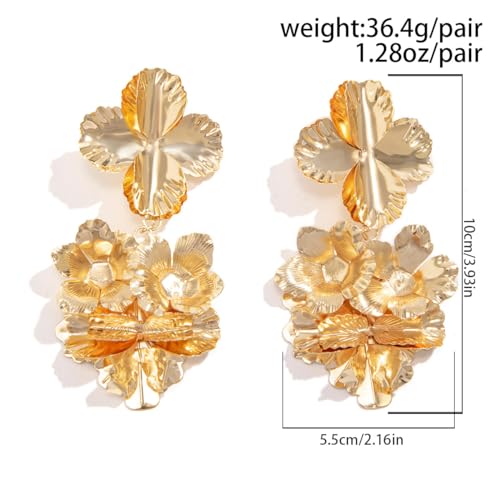 Gold Statement Flower Earrings for Women Heart Geometric Metal Pleated Floral Drop Dangle Earrings Exaggerated Shiny Petal Earring Jewelry Gifts3