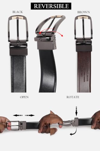 Image of Louis Philippe Men's 100% Italian Leather Dual Tone Zinc Alloy Buckle Formal Reversible Belt