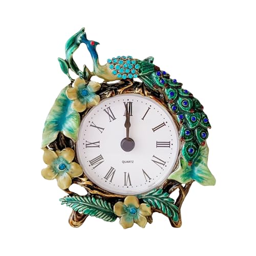 Pasiir Vintage Mini Analog Table Clock, Silent Small Table Clock with Hand-Painted Metal Body and Battery Operated Non-Ticking Clock Core for Shelf, Bedroom, Bedside, Desk, Gift Clock